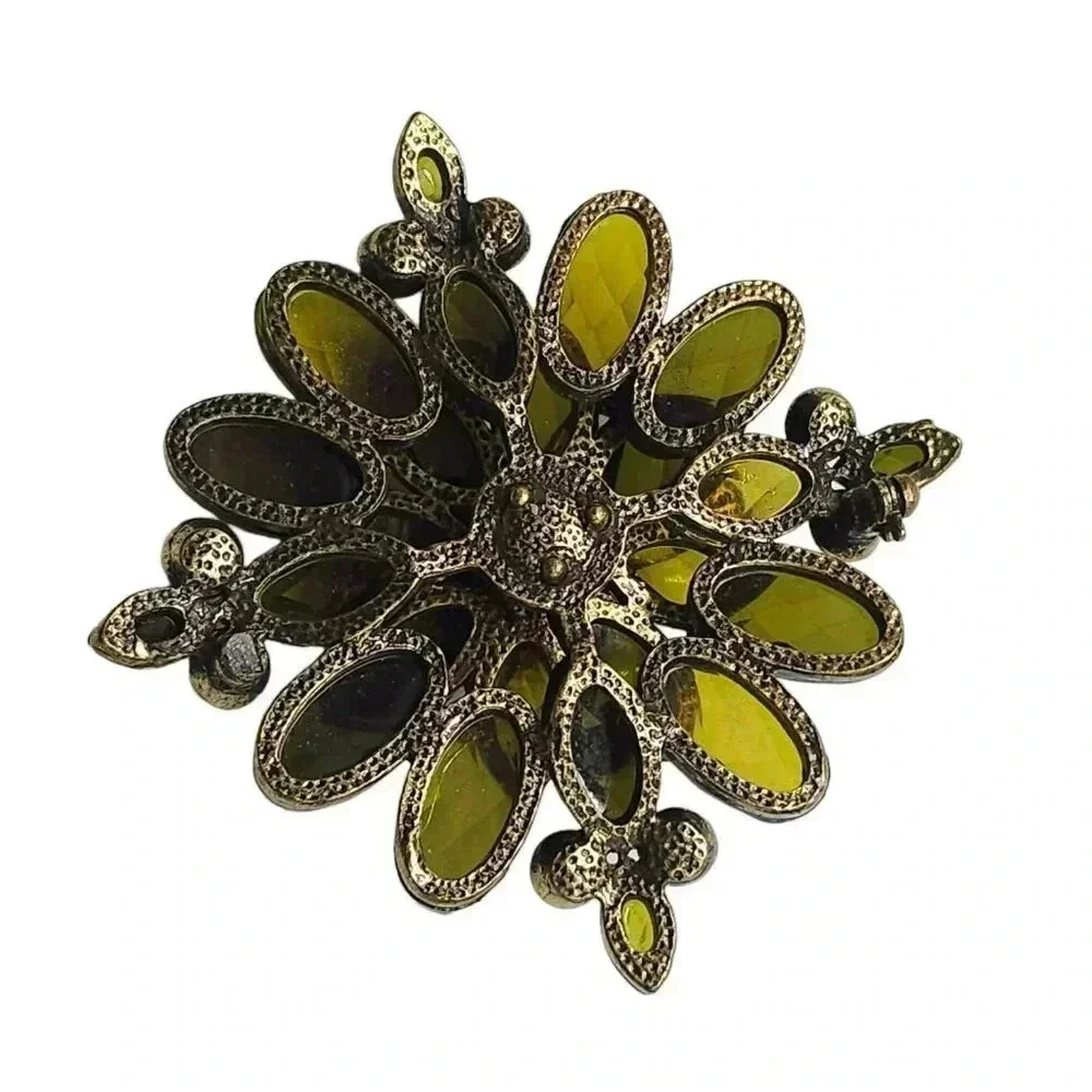 Green Aurora Borealis Prystal Brooch Pin Gold Tone Vintage FOR REPAIR